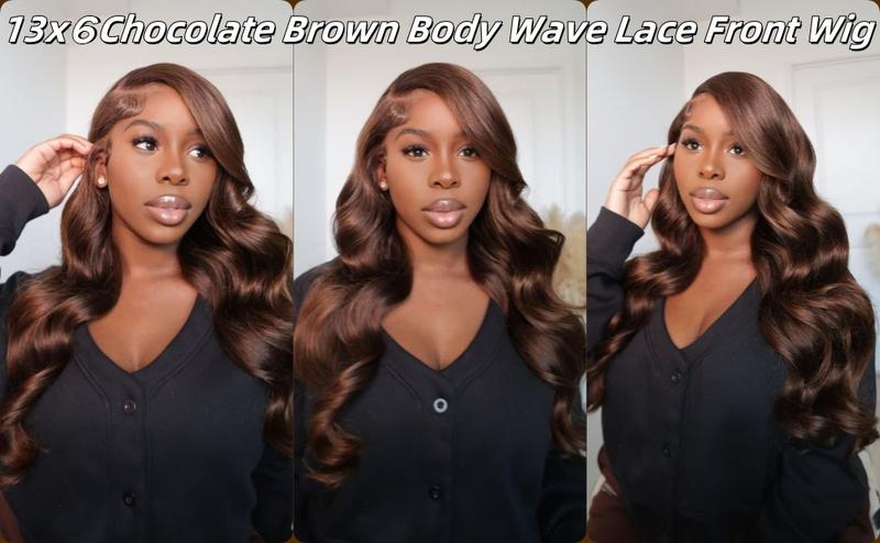 Mamushow 13x6 Chocolate Brown Lace Frontal Wigs Human Hair 200% Density Body Wave HD Transparent Lace Wigs Outdoorfun