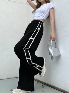 A women's retro design casual pants with a fashionable side bow tie, loose and versatile wide leg sweatpants, suitable for all seasons, suitable for home, indoor, and outdoor wear