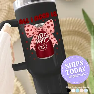 40oz Tumbler Cute Dr Pepper Cup with Bow Design Insulated Handled Trendy Drinkware for Soda Lovers Gift for Her - Flasks