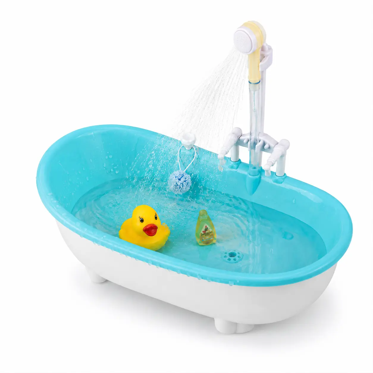 Mini Electric Water Spray Bathtub Ornament, 8.78 in Aquarium Landscape Decor, Mini Water Scene Display, Desk Fidget Decor, Miniature Model Prop, Blue/White