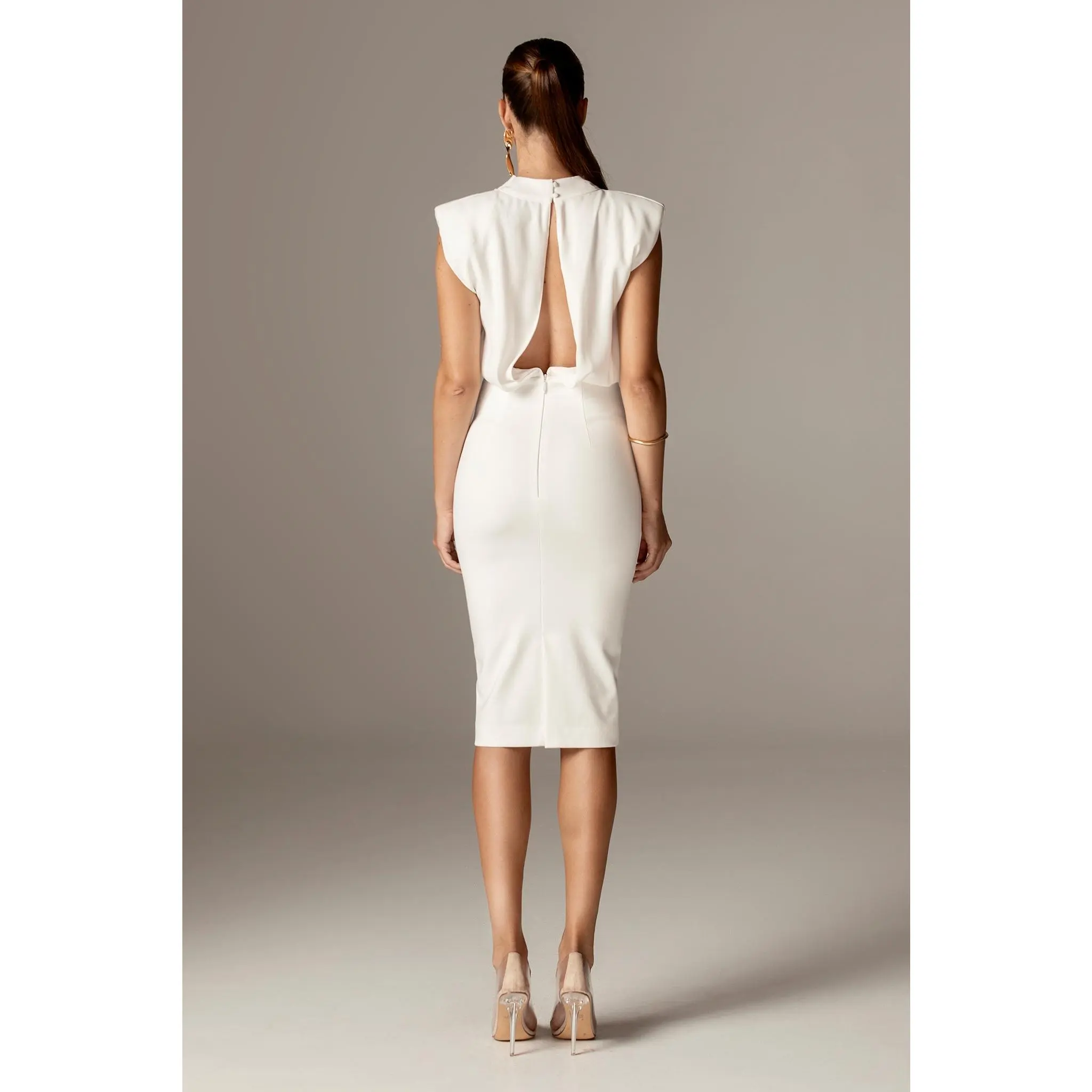 Maxine Crepe Midi Dress - Off White | Sleeveless Bodycon Dress with Back  Cut-Out Design - Stretchy Slim-Fit - Stylish Minimalist Outfit for Party,  Evening & Formal Wear - Womenswear Apparel - TikTok Shop