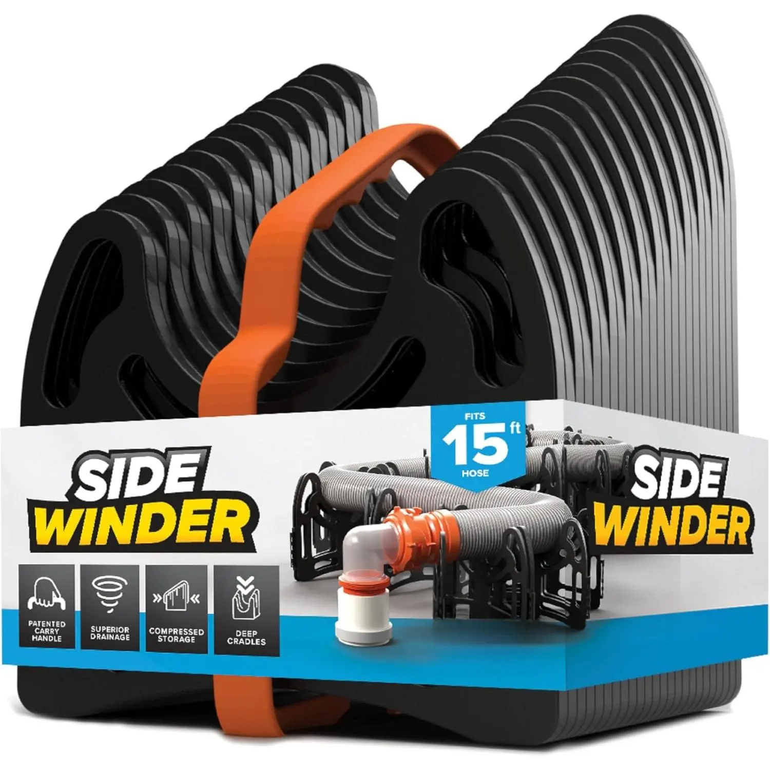 Sidewinder Plastic RV Sewer Hose Support - 15-foot Flexible Telescoping Design for Obstacle Avoidance, Deep Cradles for Secure Hold, Out-of-Box Ready, Foldable for Compressed Storage (43043)