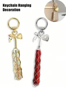 Metal Lipstick Storage Bag Hanging Decoration, Replaceable Stainless Steel Mesh Pouch, & Silver Color, Fashion Accessory, Keychain Pendant