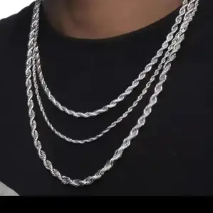 Stainless Steel Silver Twisted Rope Chain Necklace - 3/5/7mm Sizes Available 20-22-24-inch lengths trendy necklace men woman
