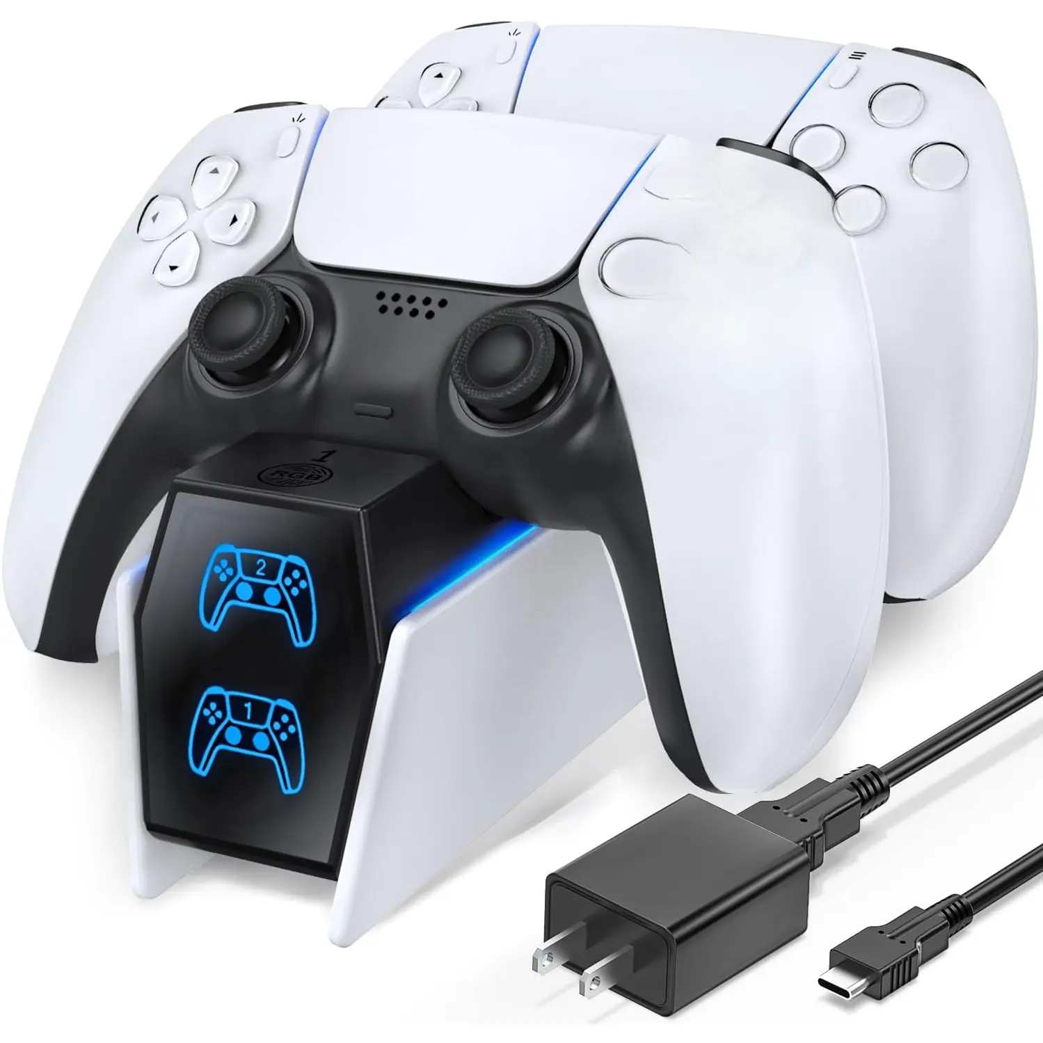 PS5 Controller Charger PS5 Accessories Kits with Fast Charging AC Adapter, Controller Charging Stand for  5, Docking Station Replacement for DualSense Charging Station