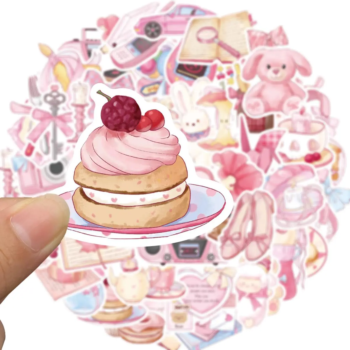 Aesthetic Girls Sticker, 50pcs/set Kawai Pink Sticker, Waterproof Vinyl Decal for Laptop Journal Party Supplies, Vanity Decor Accessories, Decorative Stickers