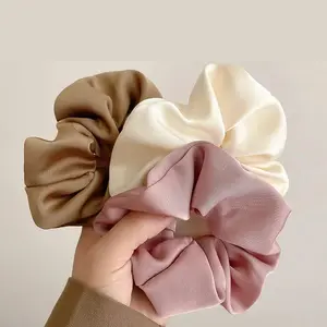 French Style Women Silk Scrunchie high sense Solid Color Hair Bands