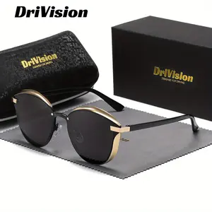 Drivision unisex High-End Craftsmanship retro metal full-frame polarized sunglasses outdoor activities cat-eye style refined functional sunglasses UV400.