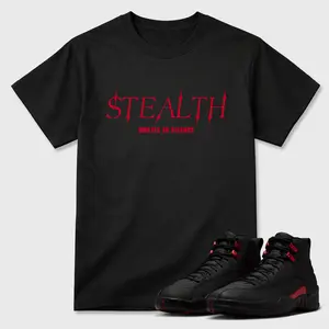 Unisex T-shirt To Match Sneakers Jordan 12 Bloodline - Stealth. 100% Cotton for Casual Wear. Comfortable Summer Unisex T-Shirt to match Jordan Sneaker. Streetwear Style. urban outfitters