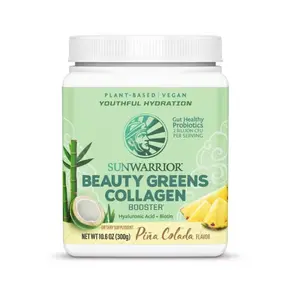 Sunwarrior Vegan Beauty Greens Collagen Powder Hyaluronic Acid Probiotics Infused Dairy Free Shake, Pina Colada 25 Servings