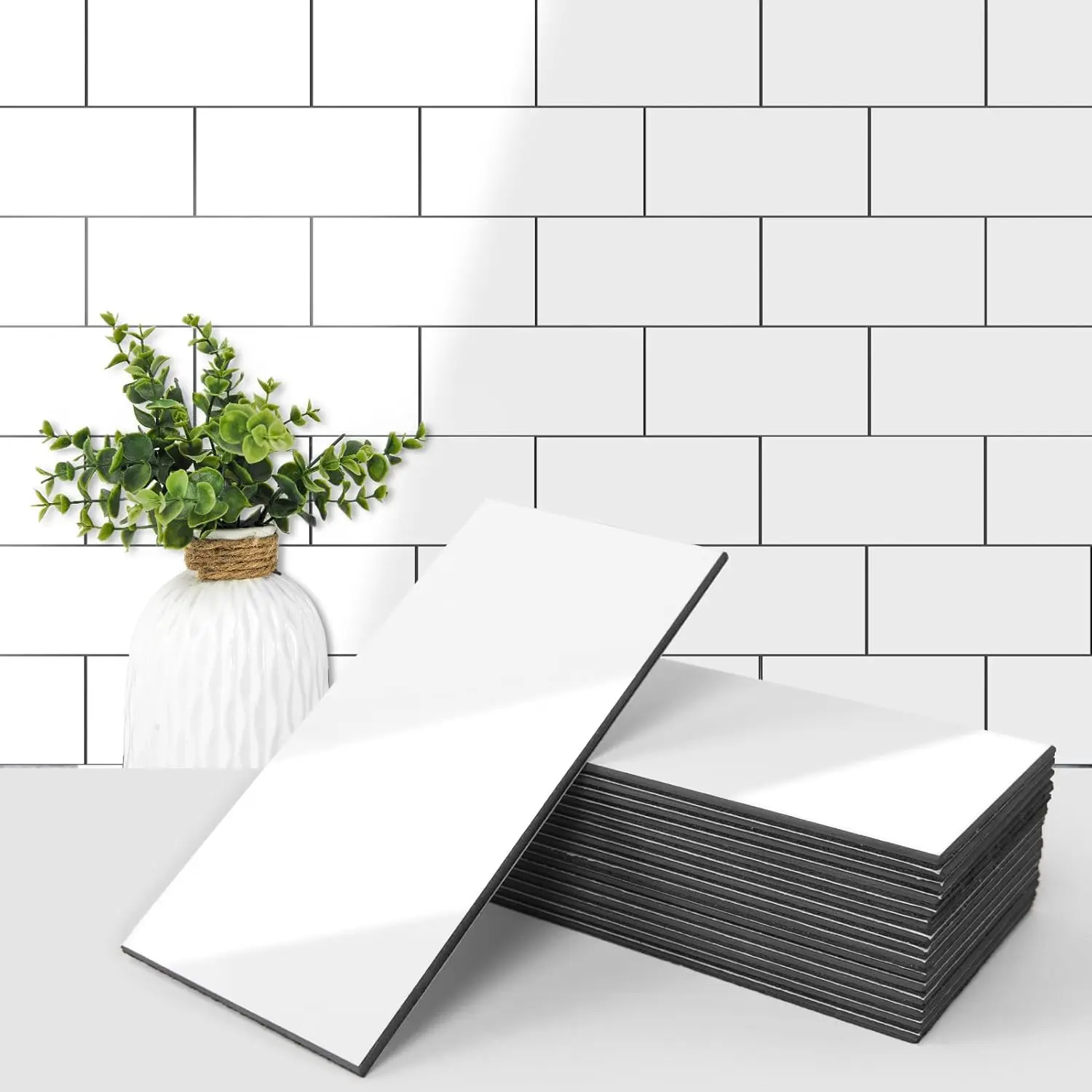 Color Fadeless Metal/Steel 102-Piece Self-Adhesive Glossy White 3x6" Peel and Stick Subway Tile, Glue-Free 3D Wall Panels for Kitchen Backsplash, Bathroom Wall Trim (Building Supplies)