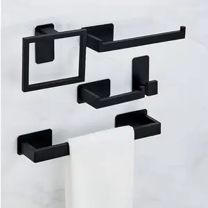 Stainless Steel Bathroom Hanging Accessory, Thick Towel Bar with Ring, No-Drill Coat Hook, Tissue Holder, Storage Rack, 1 Piece, Bathroom Accessories