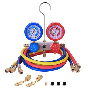 AC Gauge Set for R32 R410a, A/C Refrigerant Recharge Kit HVAC Manifold Gauge Set with 5FT Hoses and R410a Adapters