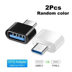 2-Pack Random Color USB-C OTG Adapter, Mini USB Male to USB Female Cable Converter, Phone Accessories for Phones and Computers