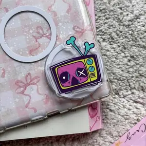 Monster Punk Skull Vintage TV MagSafe Phone Grip, Retro Cyberpunk Skull Griptok, Neon Pink & Lime Phone Stand, Edgy Aesthetic Accessory Gift