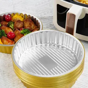 8pcs Heavy-Duty Thick Aluminum Foil Baking Trays with Lid Suitable for Air Fryer, for Camping - Round Pans, Durable -Resistant for Roasting, Broiling | Ideal for Parties, BBQ / (8 Trays)