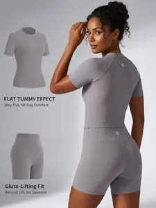 Uncia Active Women's Tracksuit Set - No Seamless Shorts & Raglan Sleeves Tee with Flat Tummy Effect & Glute-Lifting Fit Training Clothes Workout Gym Clothing tiktokshopspringglowup Sporty Style Outfits Yoga Gym Outfits
