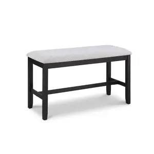1pc Black Light Gray Counter Height Bench Dining Room Linen Look Fabric Upholstery Kitchen Dining Wooden Furniture