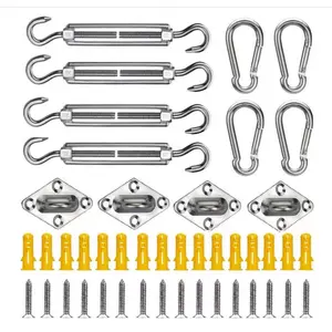 44 Pcs Shade Sail Hardware Kit, Outdoor Sun Sail Accessories,Stainless Steel Turnbuckles & Brackets for Triangle/Rectangle Sails, Patio Canopy Installation Hardware Set
