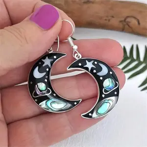 1 Pair of Bohemian Moon Earrings with Abalone Shell – Celestial Drop Earrings for Women, Fashion Jewelry Accessories for Parties, Festivals, Holiday Gifts