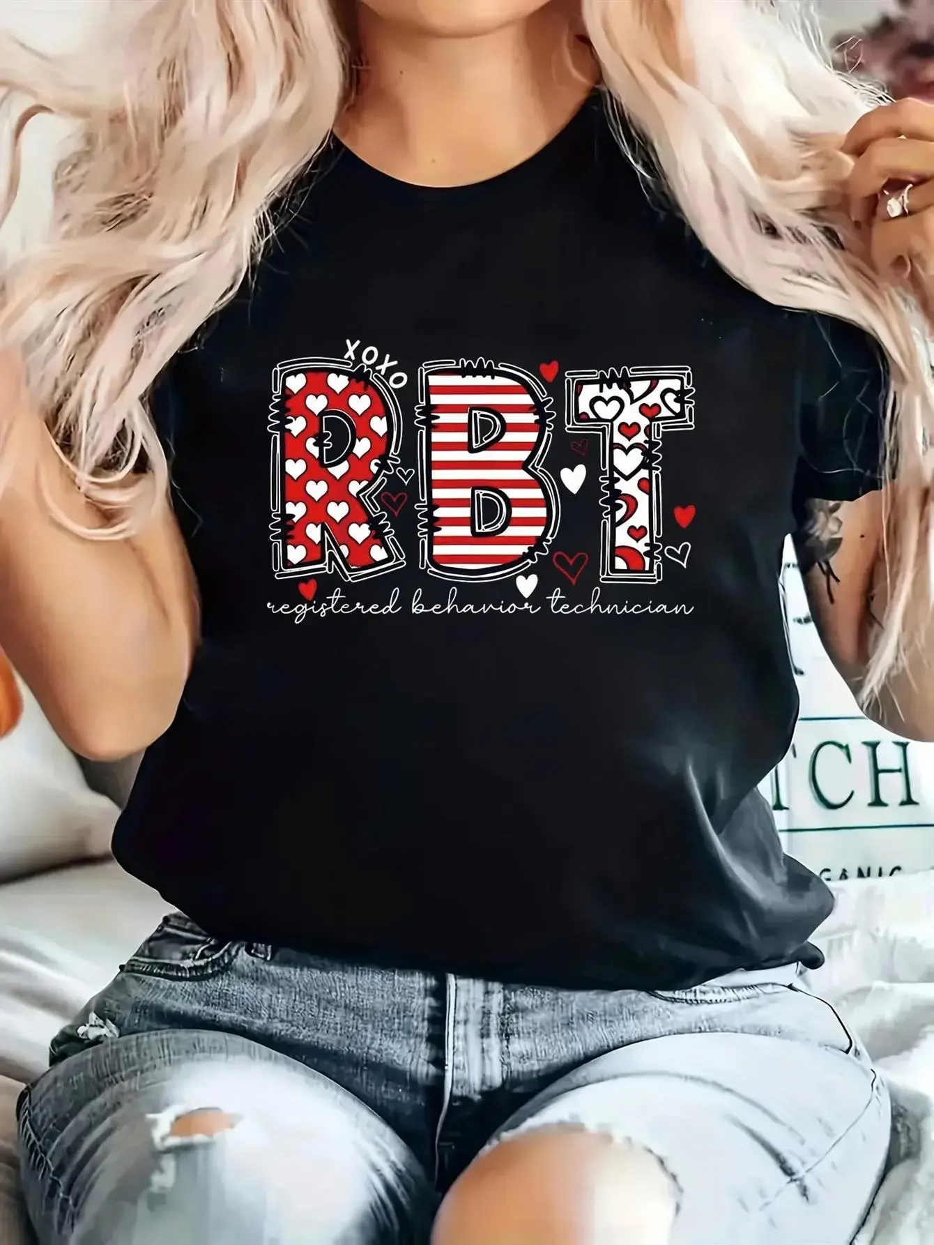 Women's RBT ABA Therapist T-Shirt - Registered Behavior Technician Title, Soft Stretch Short Sleeve Round Neck Tee, Non- Professional Attire for ABA (Casual & Sessions) - Machine Washable Comfort Fit