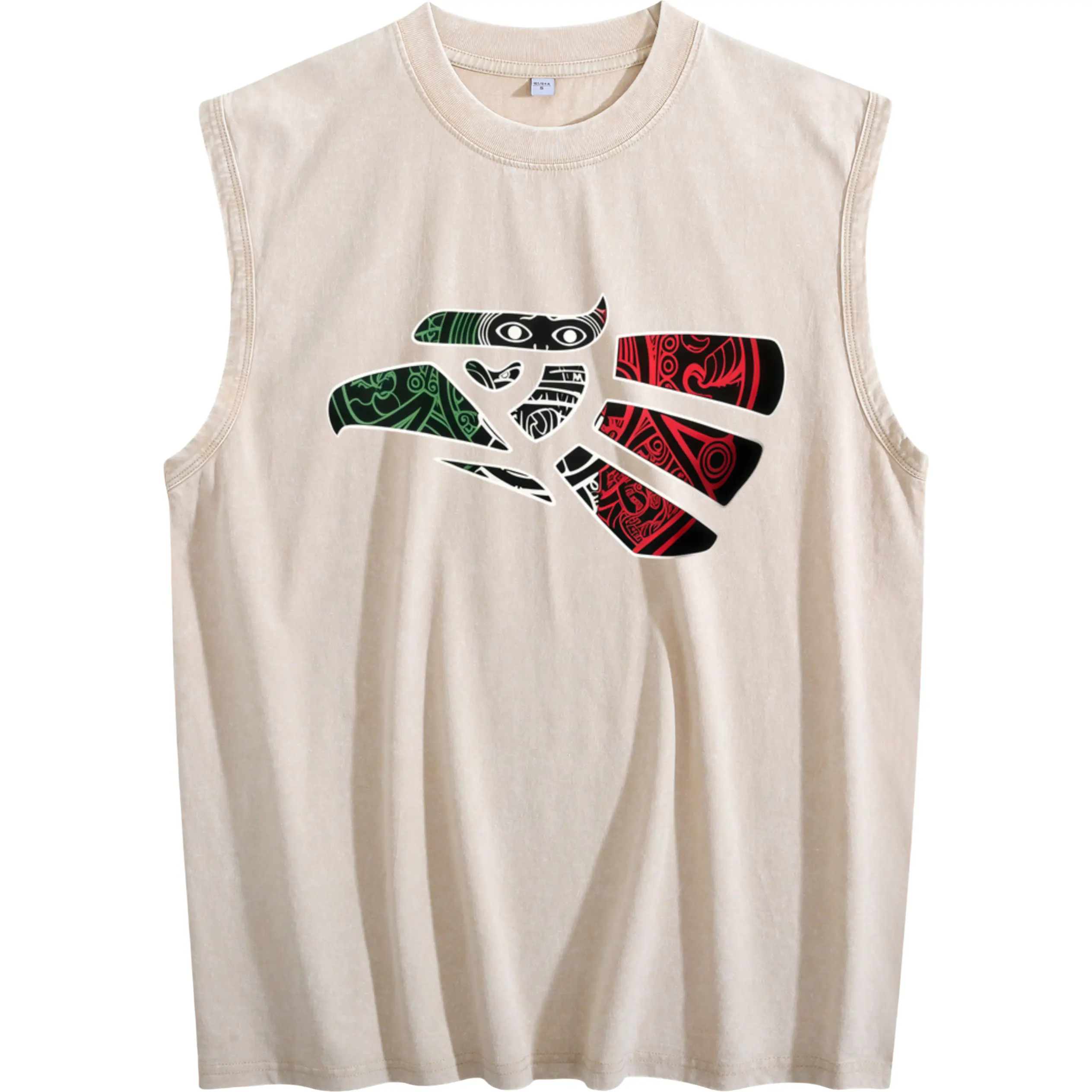 Men's Sleeveless Cotton Vest with Mexican Flag Colors and Tribal Eagle Design – Celebrate Latino Heritage in Style