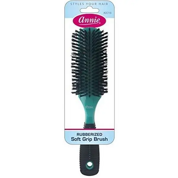 ANNIES Gentle Conditioning Hair Brush for Relaxed and Chemically Treated Hair, Oblong Styler with Rubber Bristles and Soft-Grip Handle, Green, Annie