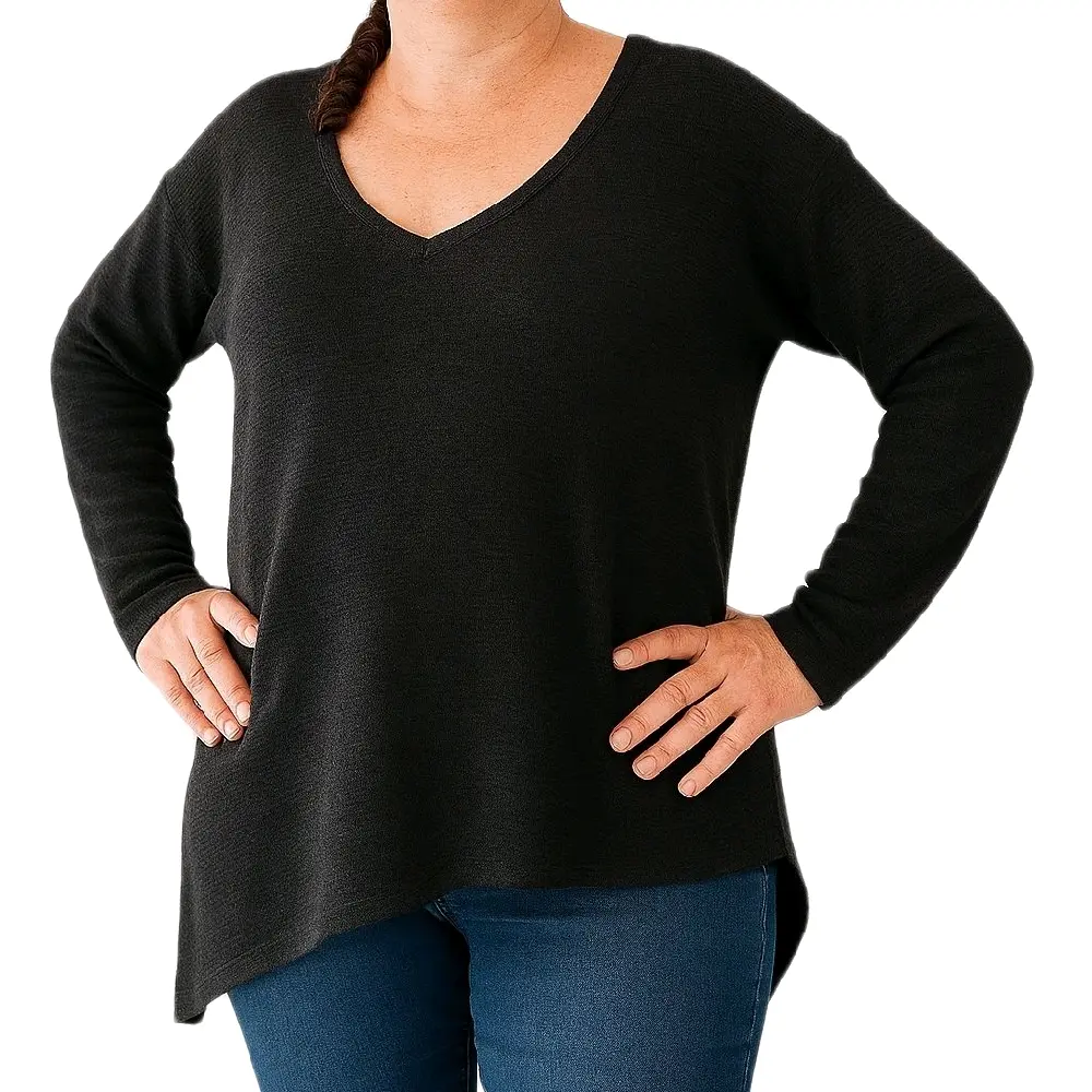 Women's Black Crochet Sweater - Available in Sizes S M L - V-Neck Design Knitwear Long Sleeve Tops