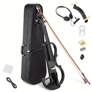 Professional Electric Violin Full Size 4/4 in Metallic Black - Silent Acoustic Electric Violin Kit for Adults and Teens Electric Drum Set with MIDI Support lobster  guitar violin