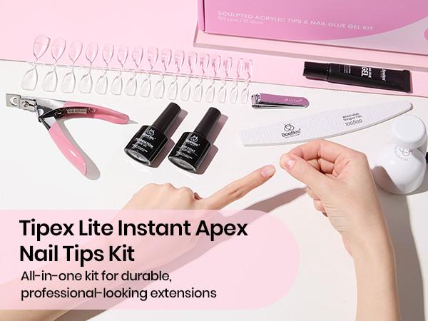 Beetles Tipex Lite Apex Nail Tips Kit 192PCS All in One Kit with UV Nail Glue, Base & Top Coat, Mini Nail Lamp, Nail Clipper & Cuticle Nipper,Pre-Building Pre-Etched Acrylic Tips Kit