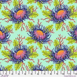 Fabric FreeSpirit Tula Pink Seafoam Friends & Anemones Floral Reef by the Quarter Yard PWTP265.SEAFOAM