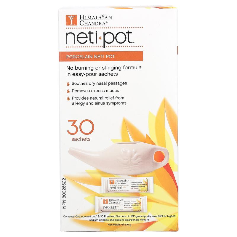 Himalayan Chandra Porcelain Neti Pot with Neti Salt Saches, 2.16 g