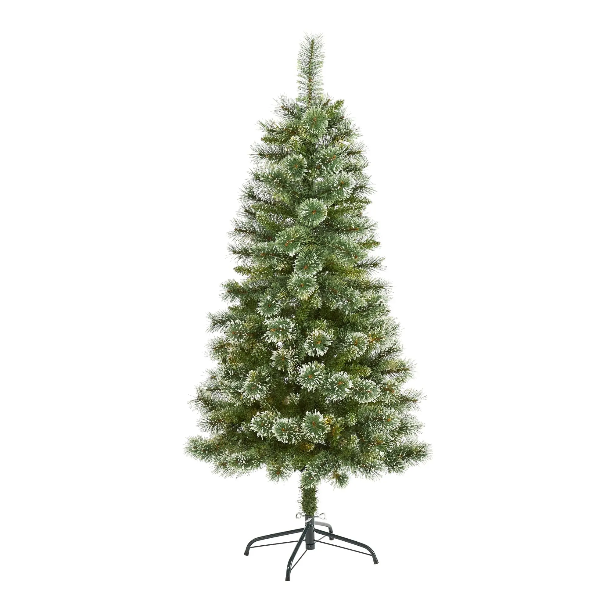 5' Tall Slim Profile Artificial Christmas Tree - Synthetic Wisconsin Snow Tip Pine Needles, 298 Bendable Branches, Included Ornaments & Metal Stand, Specialty Decor Options, Indoor Home Holiday Festive Supplies