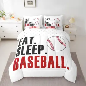 Feelyou 7-Piece Baseball Bedding Set - Includes Sheets and Blanket, White Baseball Themed Bed-in-a-Bag for Boys, Baseball Themed Bedding