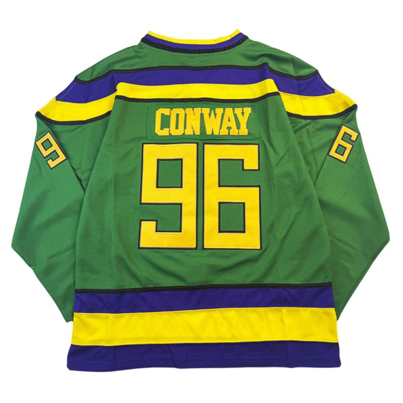 Men's Hockey Jersey Mighty Ducks #96 GRISWOLD Sewing embroidery loose V-neck sweatshirt movie jersey green big size Outdoor sportswear Classic retro Streetwear sports fan gear Long sleeved pullover shirt Halloween Christmas gift