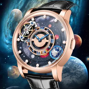 HANBORO Eight Planets Automatic Flywheel Balance Wheel Rotating Dial Luxury Men's Automatic Mechanical Watch