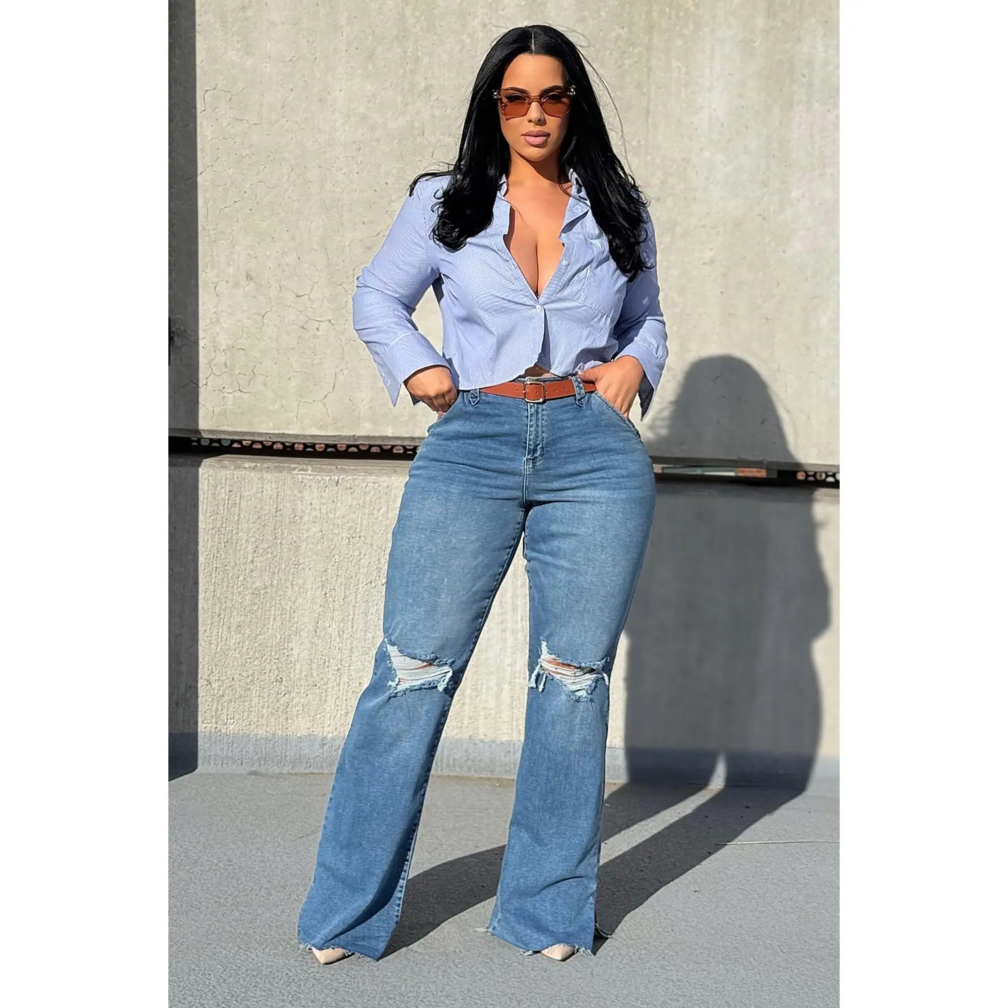Tall Doubling Down Ripped Flare Jeans - Medium Wash