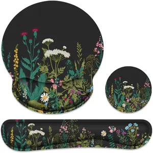 Ergonomic Mouse Pad with Wrist Rest and Keyboard Wrist Rest, Memory Foam for Easy Typing Pain Relief, Wrist Support for Gaming Office Laptop, Black Flower