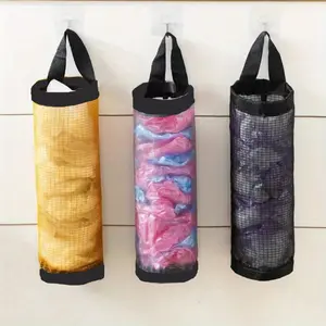 1pc Household Wall-mounted Garbage Bag Storage Hanging Bag, Mesh Hanging Storage Dispenser, Foldable, Breathable, Washable Hanging Mesh Garbage Bag Organizer for Plastic Bag Storage, Kitchen Supplies