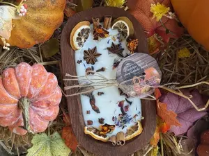 Pumpkin Spice Dough Bowl Soy Candle, Wooden Dough Bowl, Soy Wax, Bridal Gift, Large 8.5"