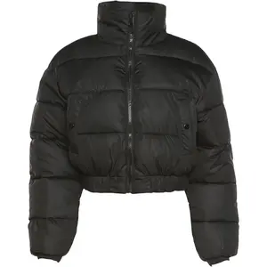 Cropped Puffer Jacket Women 2025 Winter Warm Zip Up Padded Short Quilted Jackets Down Coat