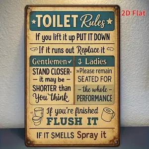 Vintage Toilet Rules Metal Sign 8x12 Inch Humorous Bathroom Etiquette Wall Decor with Pictograms Rustic Durable Iron Retro Restroom Rules for Home Bar Cafe Garage Unique Housewarming and Bathroom Decoration