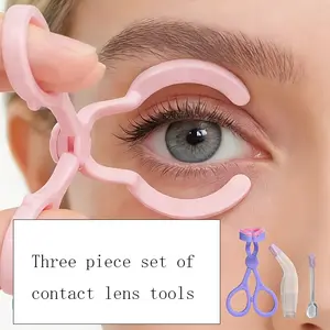 3-Piece Contact Lens Removal Tool Set, Ergonomic Tweezers and Insertor, Suitable for Soft and Hard Lenses, Ideal for Daily Use and Travel