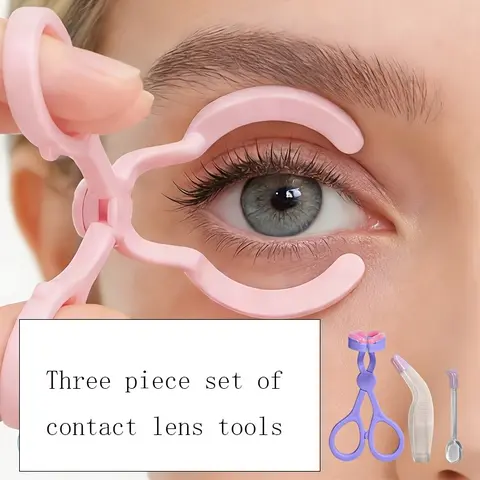 3-Piece Contact Lens Removal Tool Set, Contact Lens Kit Combo, Ergonomic Tweezers and Insertor, Suitable for Soft and Hard Lenses, Ideal for Daily Use and Travel