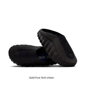 Black Concept Testing Mule Slides, Blue Cushioning Massage Outsole, Breathable Fabric Upper, Futuristic Tech Slides