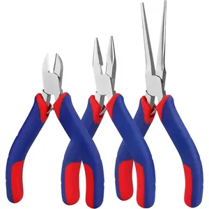 Mini Pliers Set, 3-Piece Small Pliers Tool Kit Includes 4" Diagonal Plier, 5" Long Nose Plier, 6" Needle Nose Plier, for Making Crafts, Repairing Electronic Devices