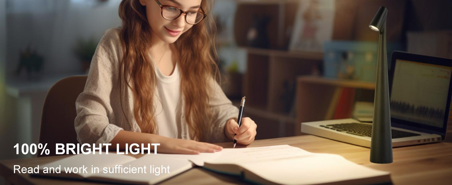 Rechargeable Touch Table Lamp, Waterproof Battery Operated Desk Light, 3 Level Dimmable Brightness for Bedroom Living Room Nightstand Reading home commercial use