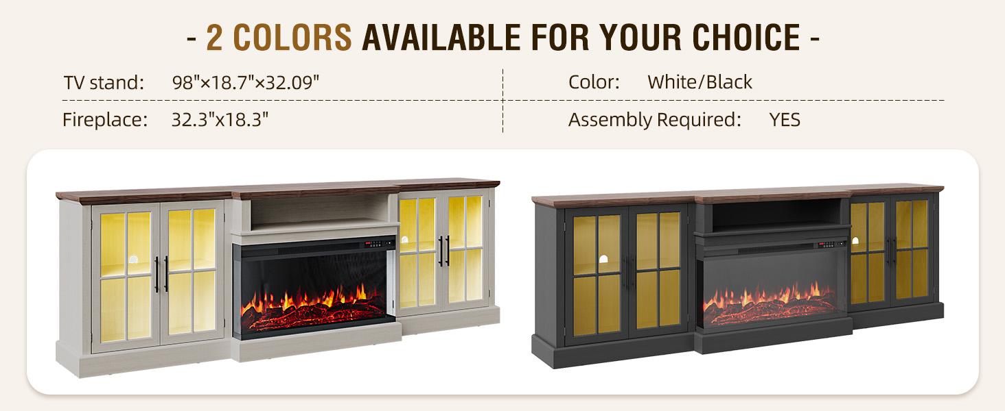 【Ships in 3 Packages】oneinmil 98" Farmhouse TV Stand with 36" Fireplace for TVs up to 100" Media Entertainment Center Adjustable Shelves Large Storage Cabinets White & Black 【Ships in 3 Packages】oneinmil 98" Farmhouse TV Stand with 36" Fireplace for TVs up to 100" Media Entertainment Center Adjustable Shelves Large Storage Cabinets White & Black