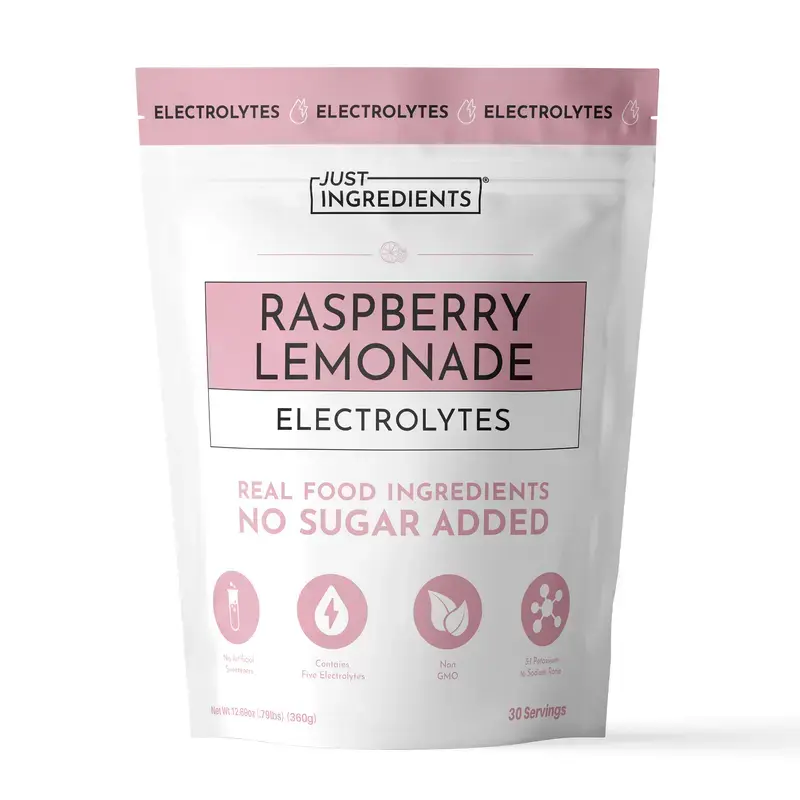 Just Ingredients Raspberry Lemonade Electrolytes – 30‑Serving Hydration Drink Mix with Coconut Water, Essential Minerals & Real Fruit Flavors – Sweetened with Monk Fruit & Stevia – No Artificial Ingredients