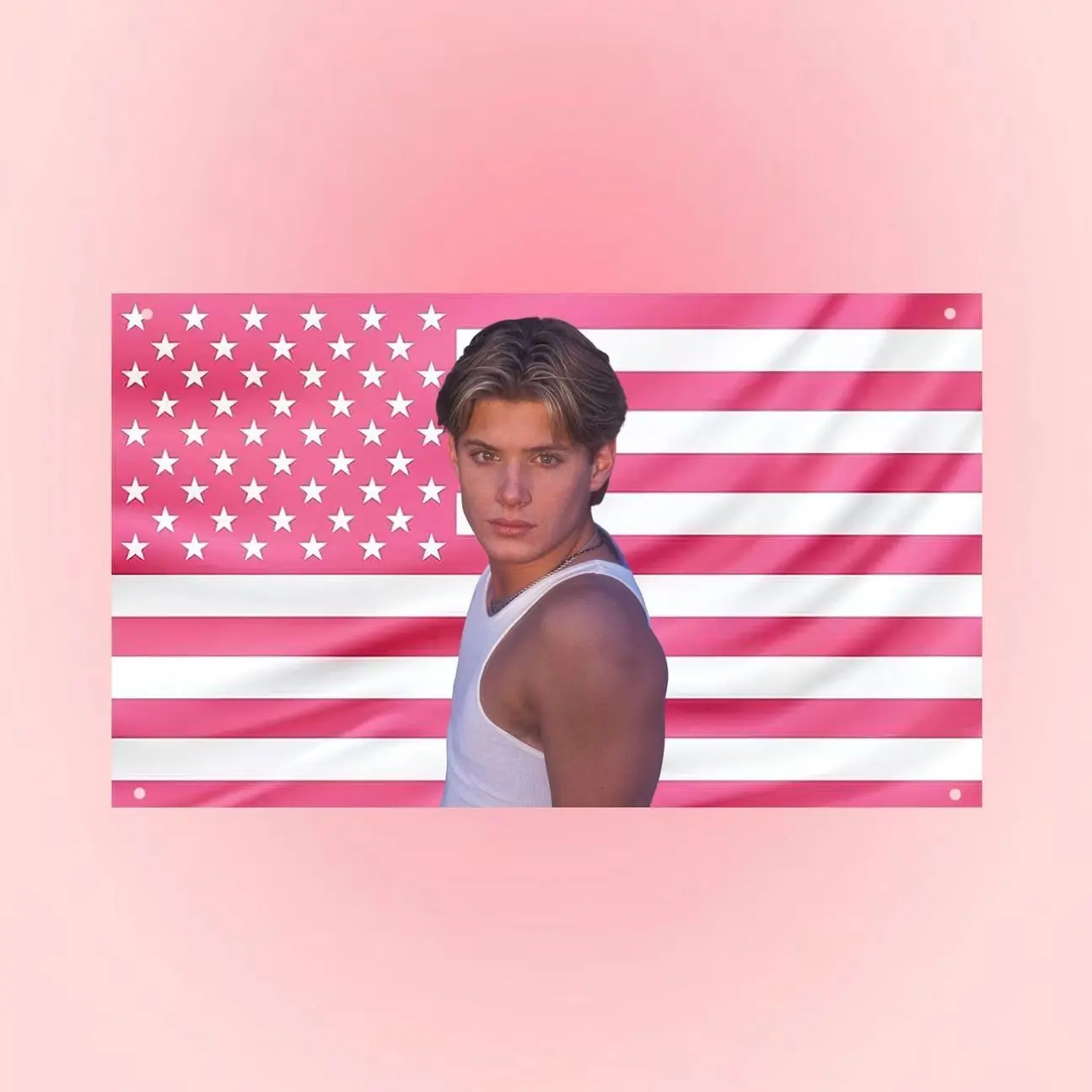 Jensen Ackles Pink USA Flag | Dean Winchester Vintage American Flag Wall Tapestry | Supernatural Room Decor Fan Banner